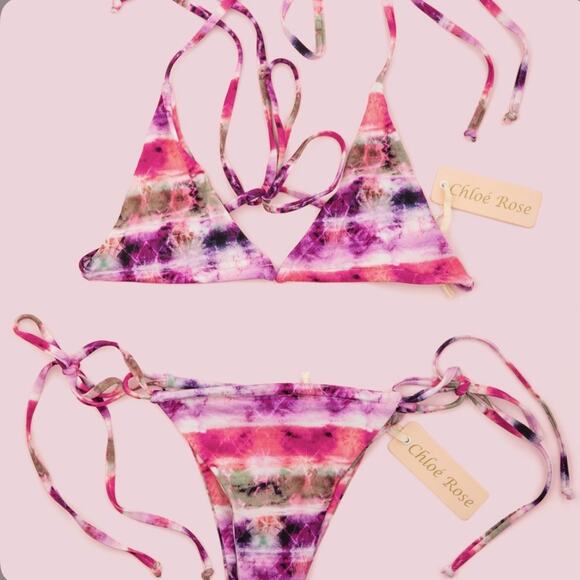Chloe Rose Pink & Purple Tie Dye String Bikini Set Size Small - Picture 10 of 11